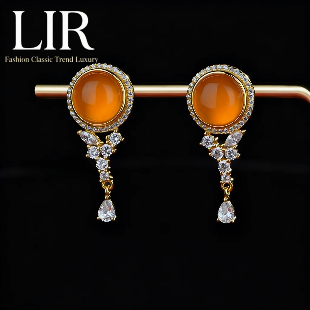 

Trendy S925 Silver Earrings: Natural South Red Agate "Red Raindrop" Gold-Plated | Hollow Craft + Feng Shui Wealth + Certified