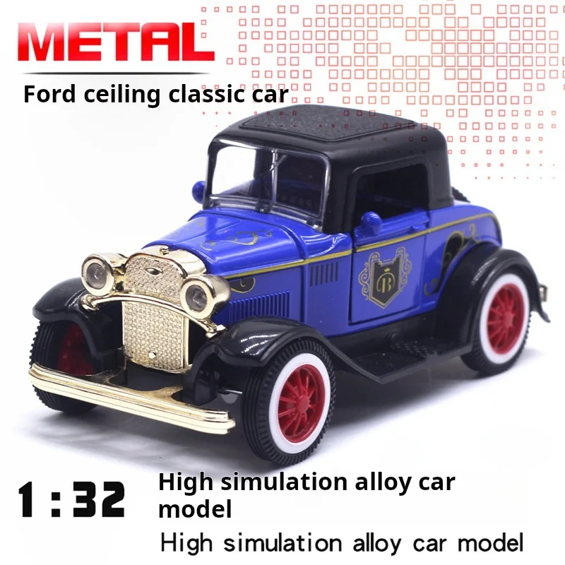 1: 32 Vintage Car Mini T-shaped FT Soft Top Car Model Diecast Alloy Vehicle Metal Pull Back Toy Gift for Children Boy Toy