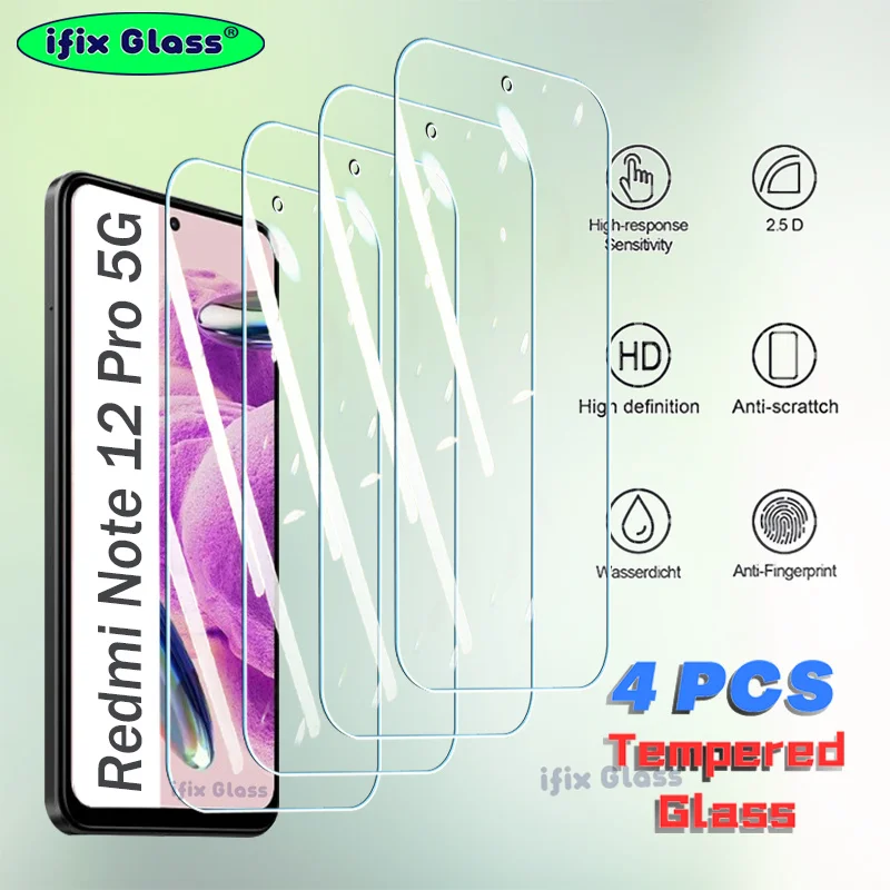 4Pcs Tempered Glass For Xiaomi Redmi Note 12 Pro Plus 5G Screen Protector Redmi Note 12S 12T 12R 12 Turbo Full Cover Glass Film