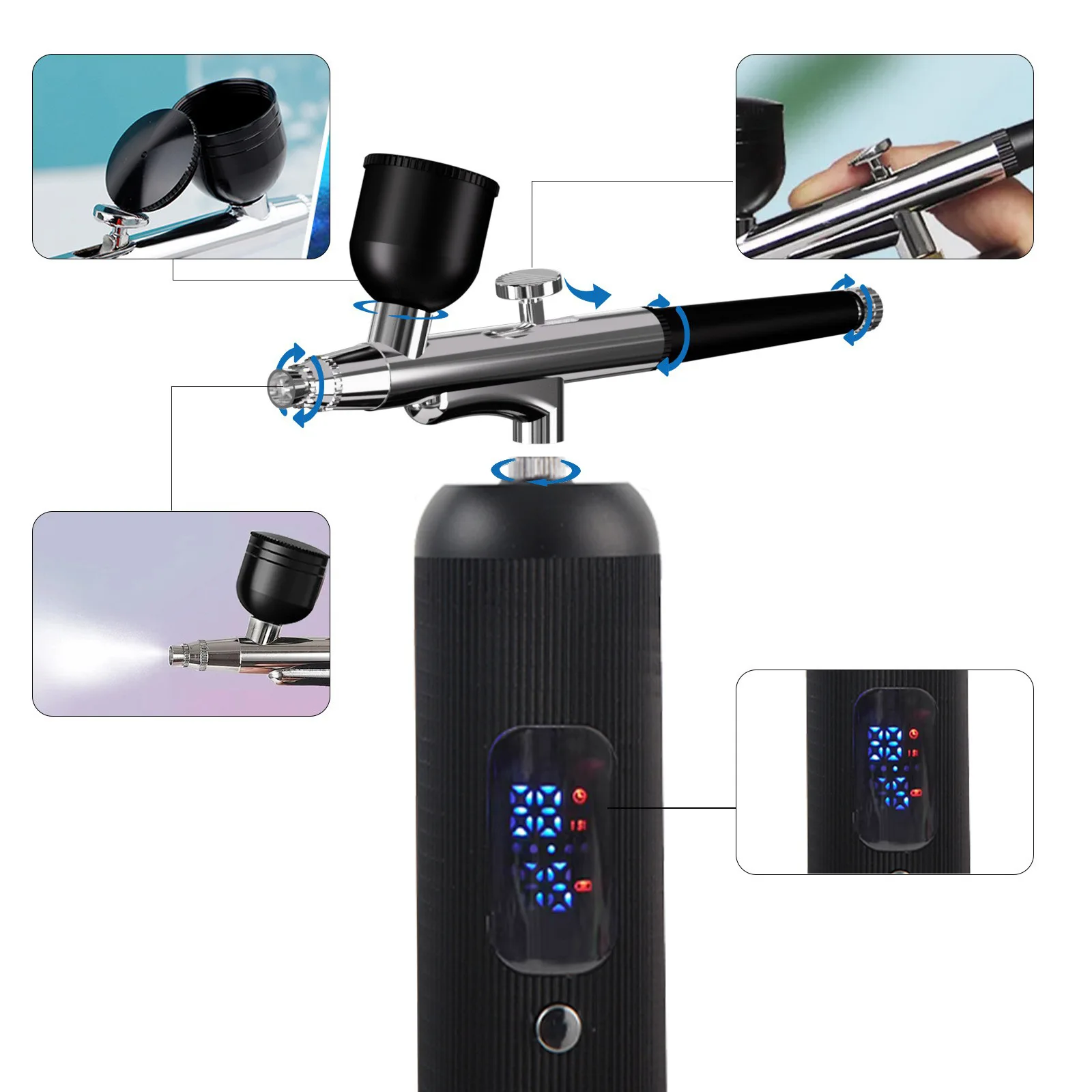3段階速度調整可能なポータブル電動エアブラシ美容ペン-グラデーション-リースプレーペイント-カラーリング-タトゥー-マニキュア-オンブレ-スプレーヤー-ツール