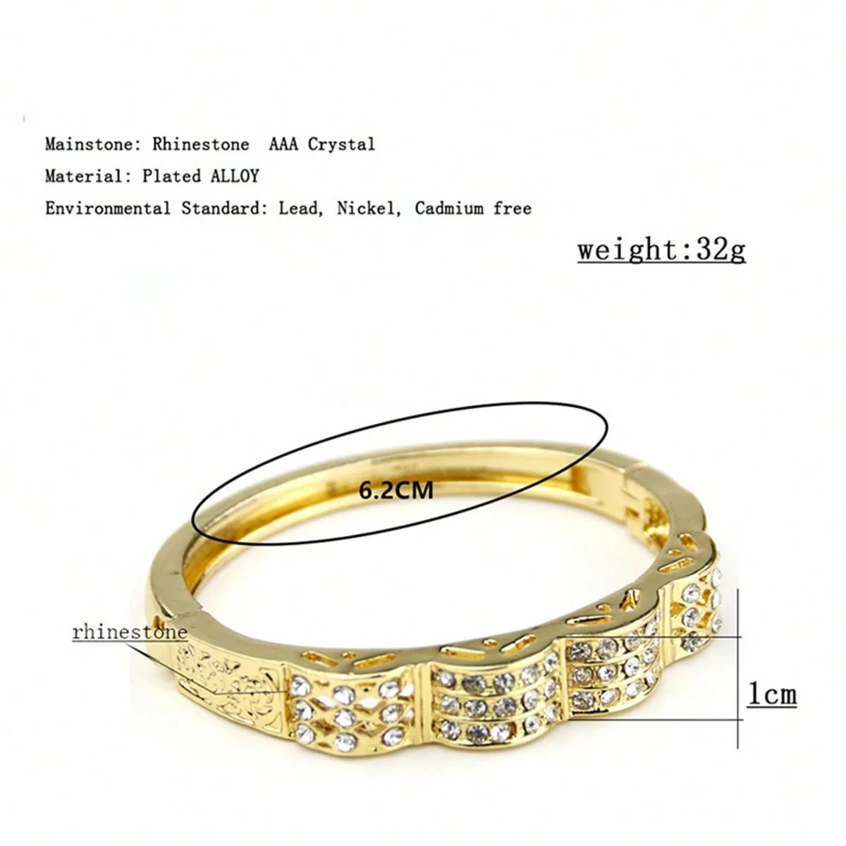 A Lady Full Rhinestone Golden Bangle Girl Alloy Bracelet Moroccan Bridal Wedding Jewelry
