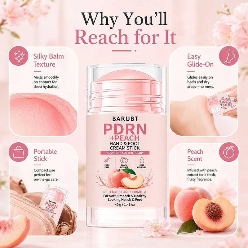 PDRN Peach Hand & Foot Care Solid Cream Stick,Winter Skin Anti Dryness And Cracking Repair,Deep Nourishing Moisturizing Balm