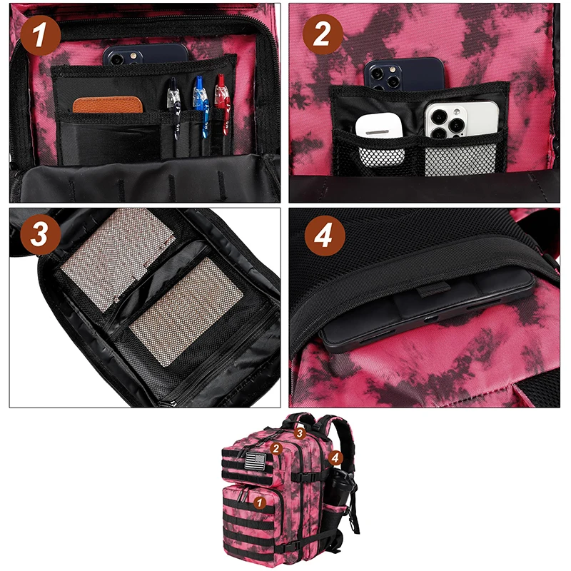 LHl 35L Tactical Gym Backpack Tie-dye Waterproof Outdoor Hiking Camping Back Pack Travel Sports Workout Bag with Bottle Holder