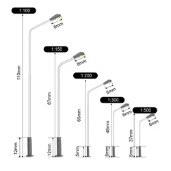 Scale 1:75-200 Street Lamp Model 3V LED Metal Lamppost Cool White Lighting For HO Train Railway/Road  Scene Layout Diorama Kits