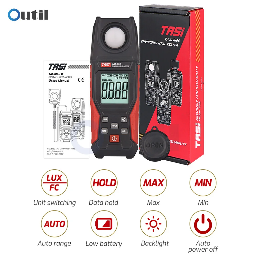 TASI TA630 Luxometer Professional Lux Meter Handheld Light Meter High Accuracy Luxmeter 0.1-200000LUX Illuminometer Photometer