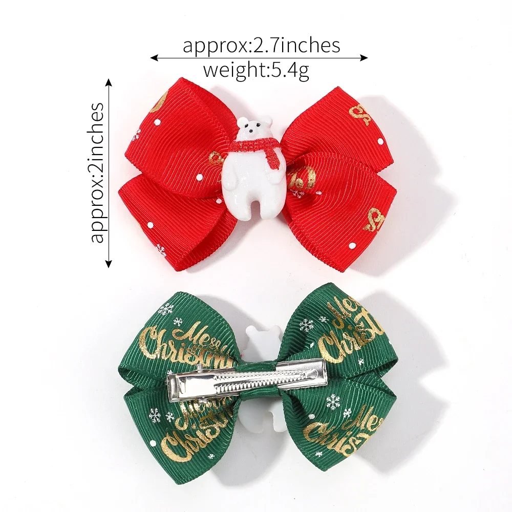 4Pcs Children\'s Christmas Hair Accessories Hairpin Set Cartoon Santa Claus Style Bowknot Hairclip for Girl Party Cheer Headwear