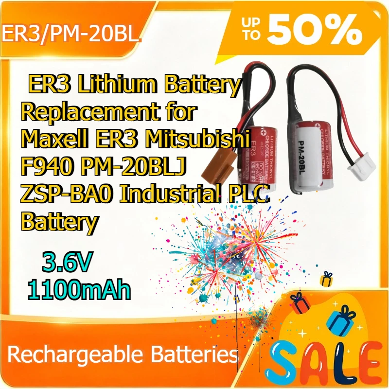 3.6V 1100mAh ER3 Lithium Battery Replacement for Maxell ER3 Mitsubishi F940 PM-20BLJ ZSP-BA0 Industrial PLC Battery