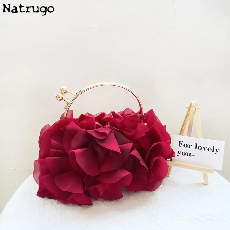 Women\'s Evening Clutch Exquisite Luxury Designer Chiffon Fabric Party Clutch Bag Female Shoulder Bag Purses Handbag Wedding Bag