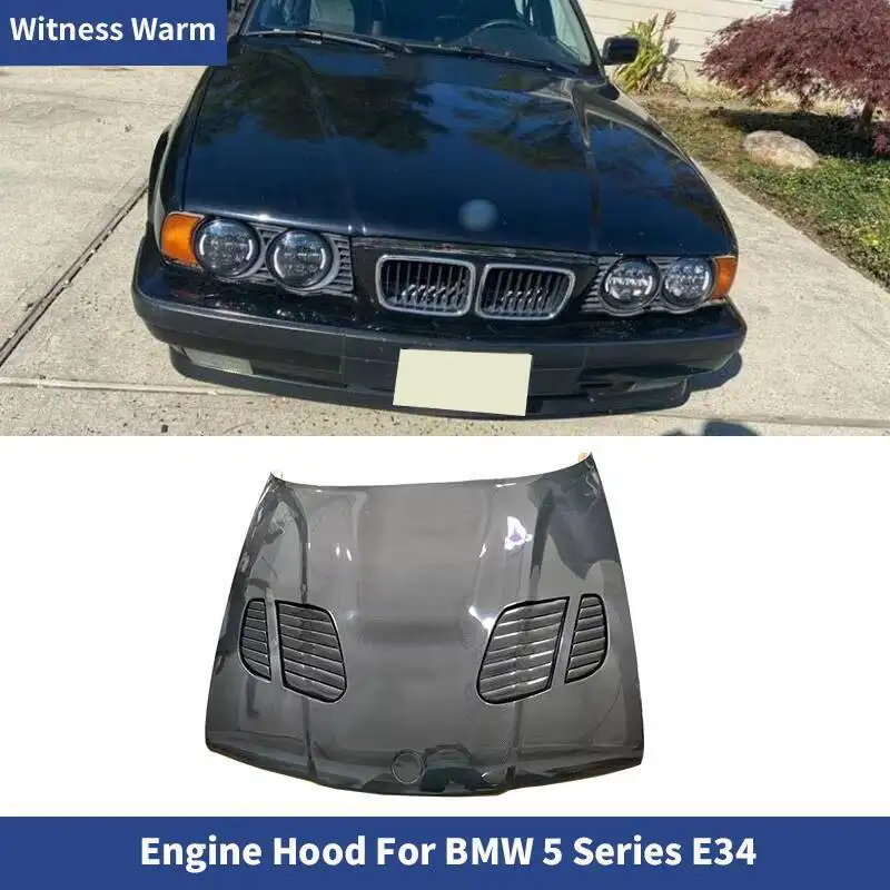 For E34 Carbon Fiber FRP Front Engine Hood Cover for Bmw 5 Series E34 Engine Bonnet 1988-1995