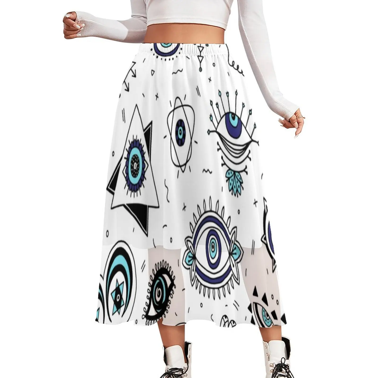 

Evil Eyes Skirt High Waist Comic Eye Watching Street Wear Long Skirts Ladies Cute A-line Skirt Summer Pattern Oversize Clothes