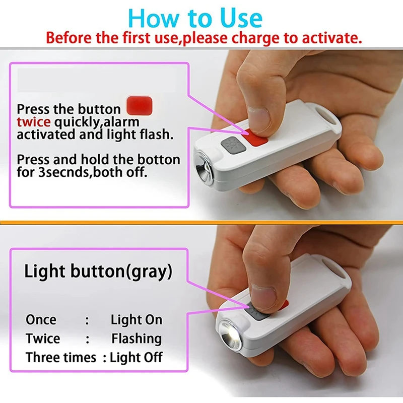SOS LED 조명이 있는 여성용 안전 경보, 개인 경보, 130DB 사이렌, 어린이 어르신용 방수 키체인 사운드 장치
