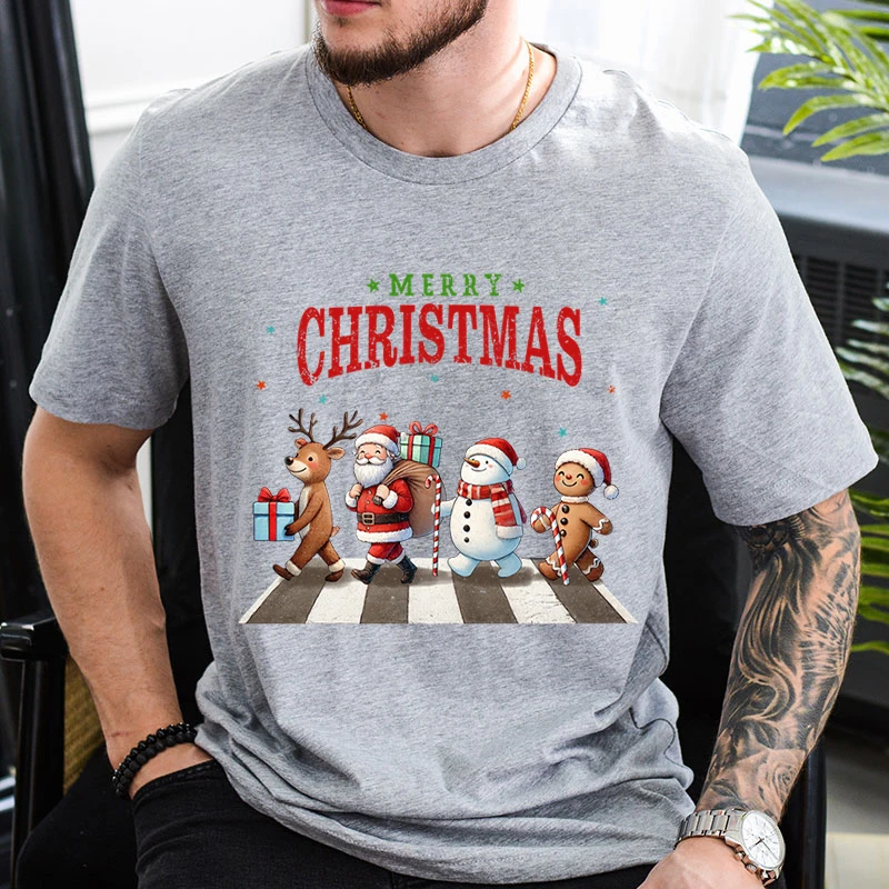 Noel Baba ve Ren Geyiği Yol Merry Christmas Erkek T-shirt Komik Üstleri yazlık t-shirt Erkekler için Rahat O-Boyun Tee Gömlek streetwear