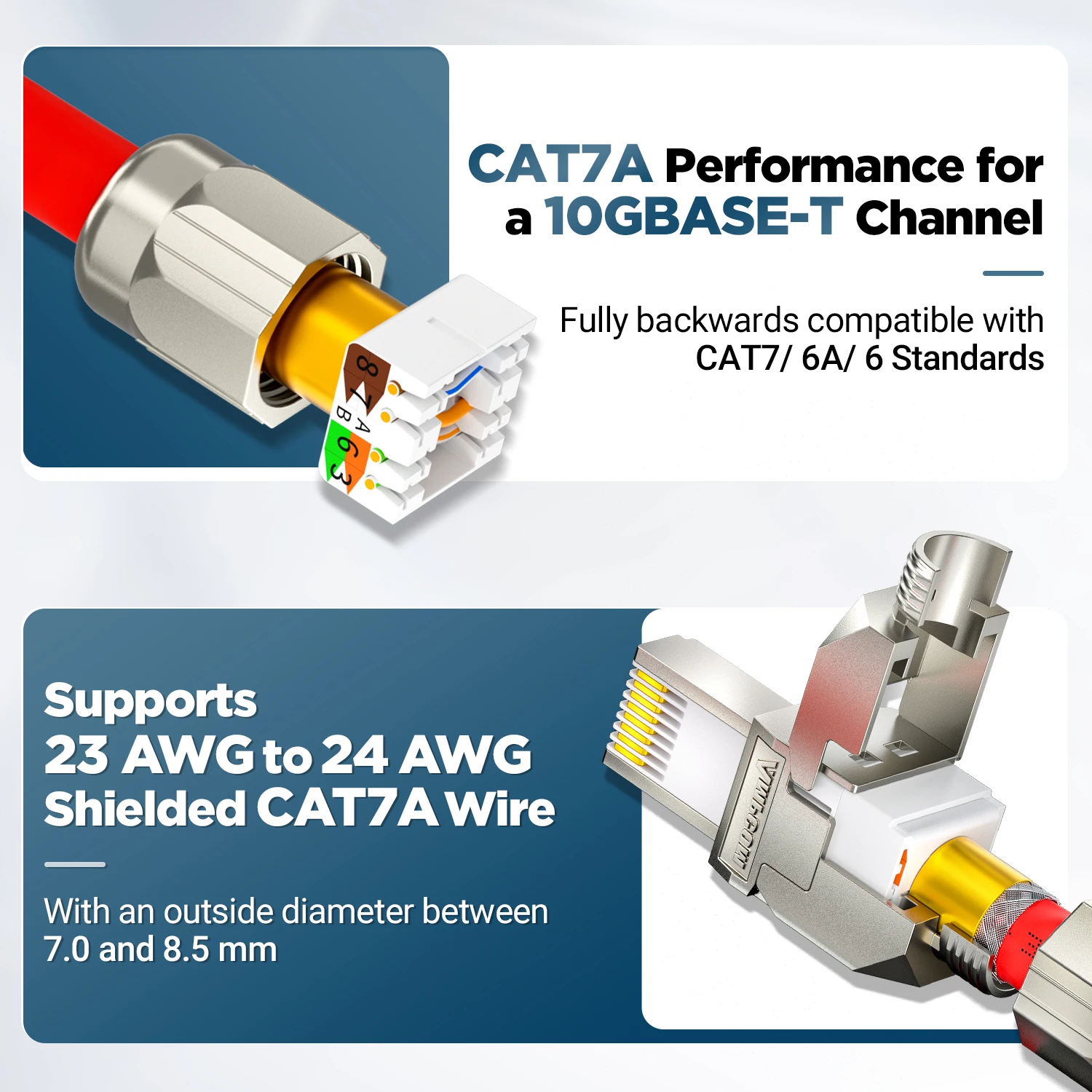 AMPCOM RJ45 커넥터 모듈러 플러그, Cat6 Cat6A CAT7 CAT8 STP 네트워크 툴리스 커넥터, 이더넷 플러그 케이블 인터넷 도구 무료