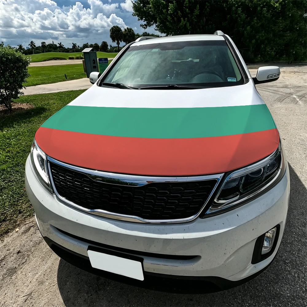 3.8x5.3ft Bulgaria Car Hood Cover Flag Car Bonnet Banner Elastic Fabrics Windproof Patriotic Automotive Hood Covers