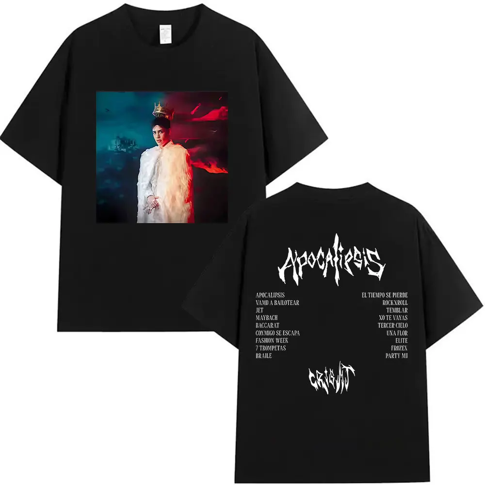 Camisetas gráficas del álbum del rapero Cris MJ Apocalipsis 2025, camiseta de manga corta de algodón Retro de moda gótica de Hip Hop para hombre, ropa de calle
