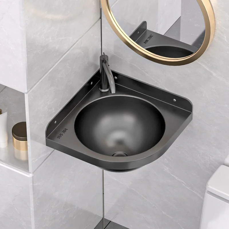 Compact 304 Stainless Steel Triangular Sink Scratch-Resistant Corner Wall-Mounted Washbasin for Small Spaces