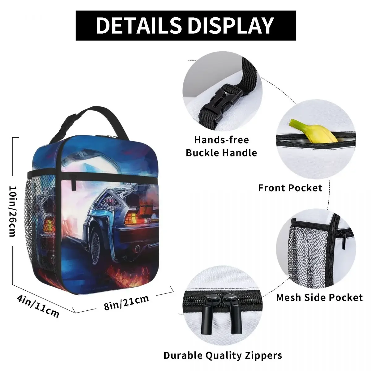 Back To The Future Delorean Time Machine Insulated Lunch Bag for Women Office Cooler Thermal Food Box Tote Portable Lunch Boxes
