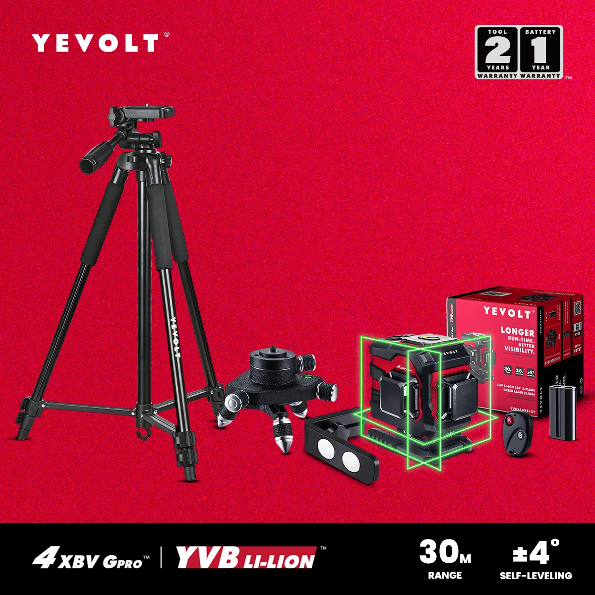 

YEVOLT YVGLL4XS12T 3D 360°12-Line Trade Laser Level FloorMaster Self-Leveling Outdoor Paver Alignment Ultra-Precise 30m Coverage