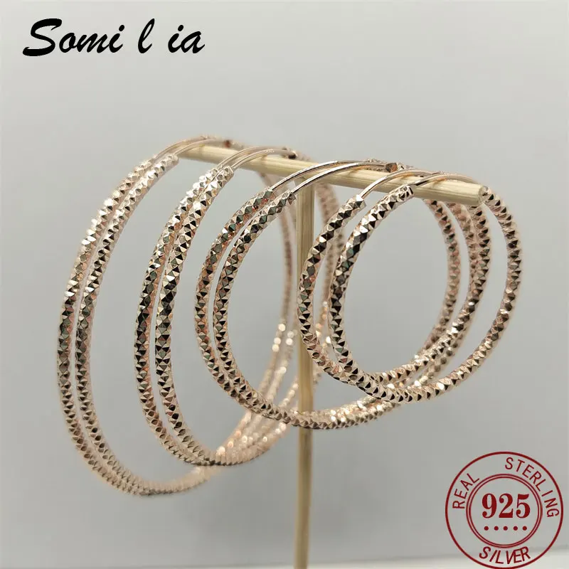 Somilia -925 Sterling Silver Round Earrings for Women Large Circle Piercing Rose Gold Hoop Earring Dropship Suppliers With Gife