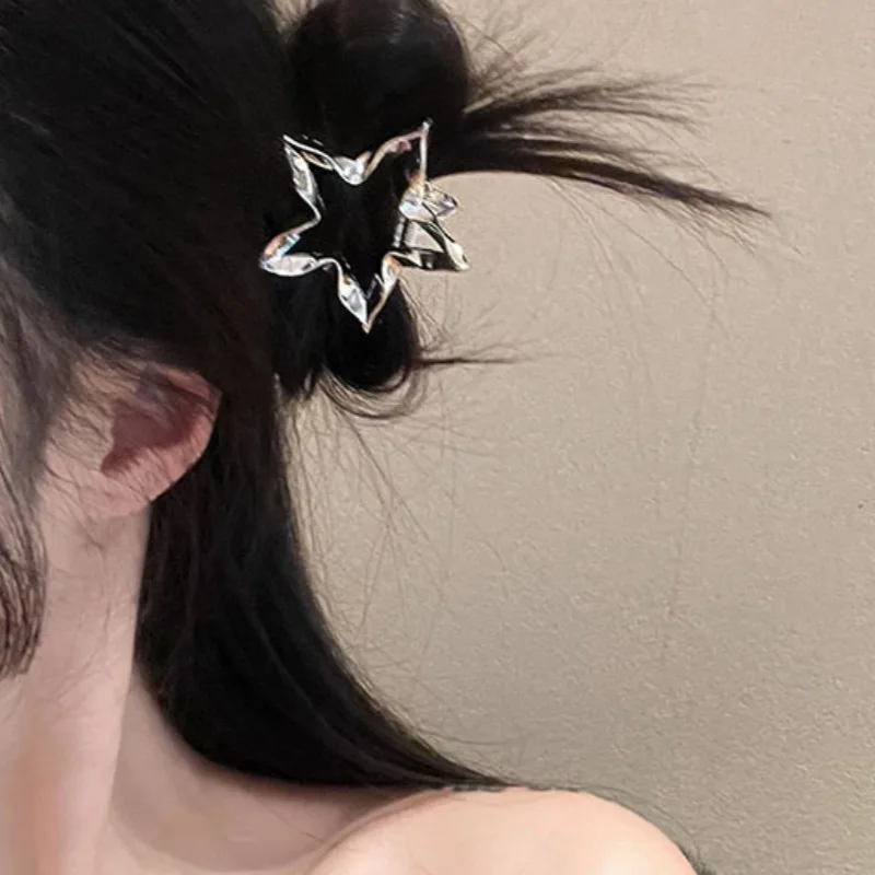 Metal Heart Star Hairclip for Women Wrinkles Design Shark Clip Luxury Korean Hair Clips Temperament Hair Accessories Headwear