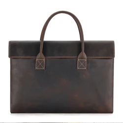 Crazy Horse-maletín de piel auténtica para hombre y mujer, maletín ejecutivo de 14 