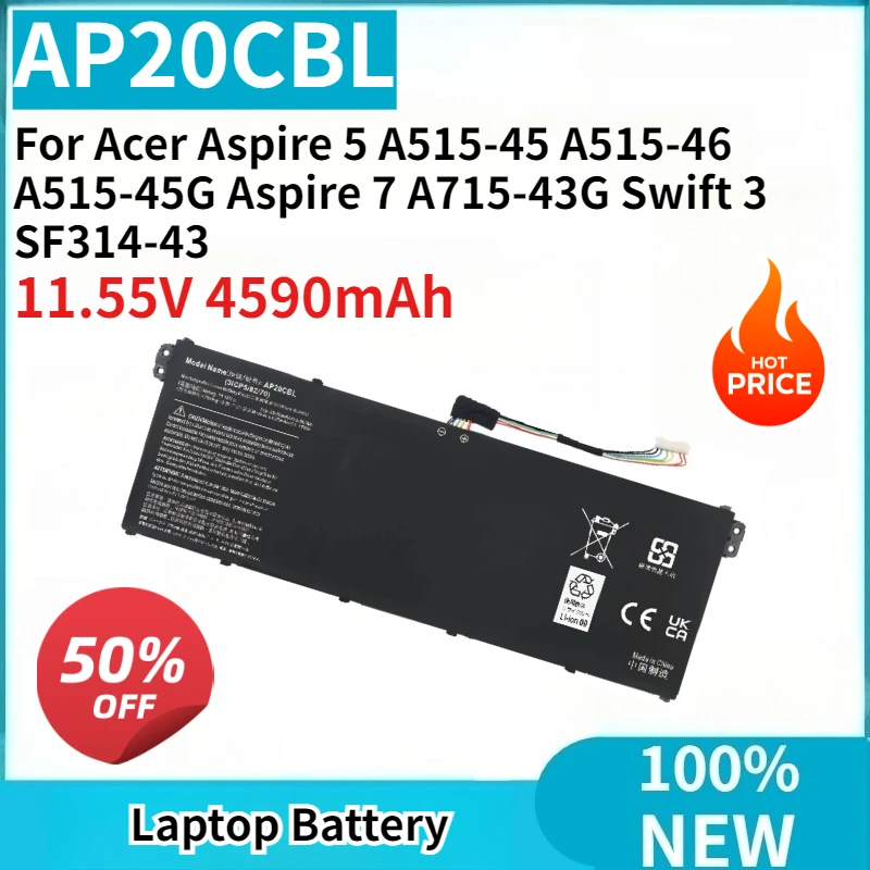 

Новая батарея для ноутбука AP20CBL 11.55V 4590mAh для Acer Aspire 5 A515-45 A515-46 A515-45G Aspire 7 A715-43G Swift 3 SF314-43