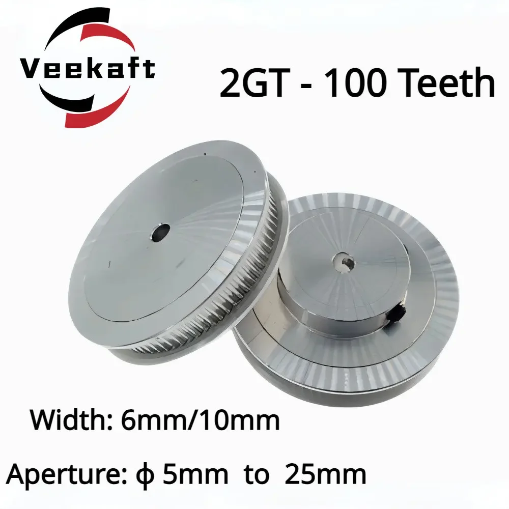 2GT-100 Teeth Timing Pulley, with Belt Width 6/10mm, Hole Diameter Optional 5/6/6.35/8/10/12/12.7/14/15/16/17/18/19/20/25mm