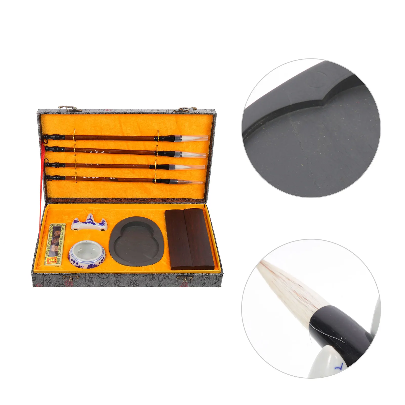 1Set Chinese Calligraphy Brush Set High-Quality Portable Ink Stone and Writing Brush for Students Practice Professional Painting