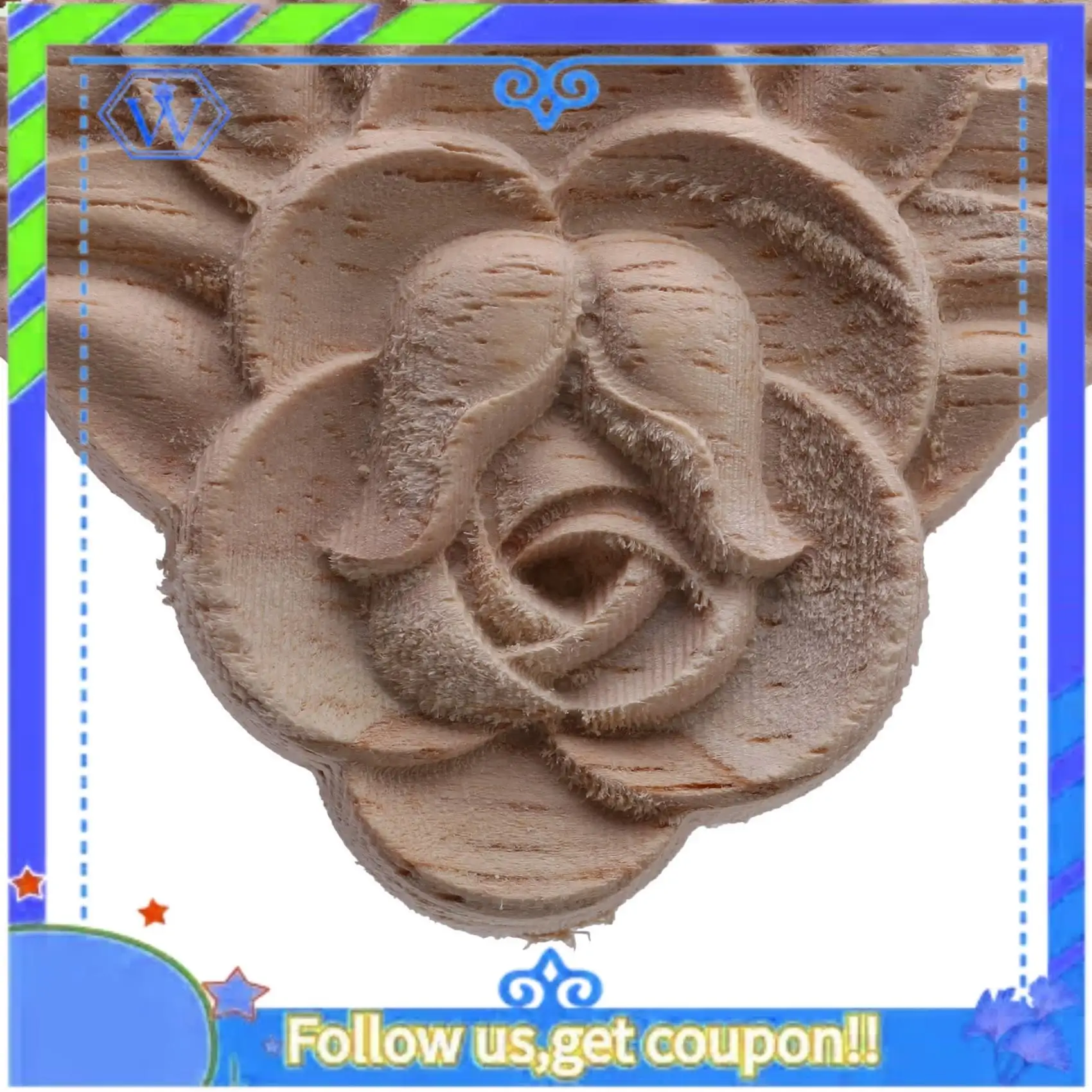 

A55P-40Pcs 8X8cm Wood Carved Corner Onlay Applique Door Cabinet Rose Unpainted European Style