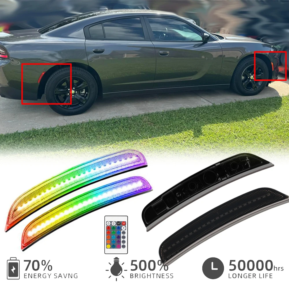 

Multi-color LED Front Rear Side Marker Fender Light for Dodge Charger 2015-2023 Car RGB Turn Signal Spot Warning Lamp 4Pcs