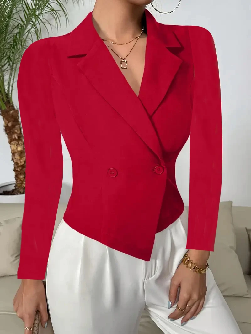 Damen Casual Slim-Fit Blazer mit Knöpfen und Raffungen, Reverskragen, Büro-Blazer