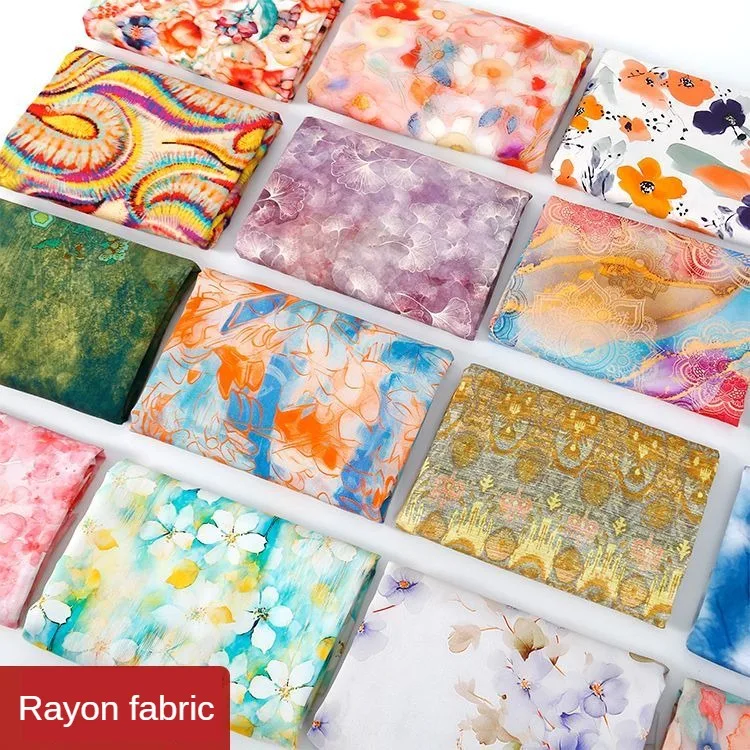 Thin Printed Floral Pattern Dresses Fabric Rayon By Meter for Skirts Cheongsam Sewing Flower Soft Textile Breathable Comfortable