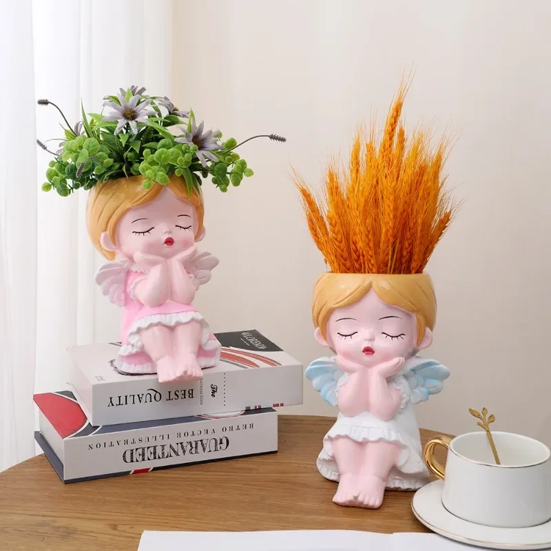 

Angel Flower Pot Creative Resin Flower Pot Decoration Garden Ornament Green Plant Figure Flower Pot Girl Sculpture Modern Art