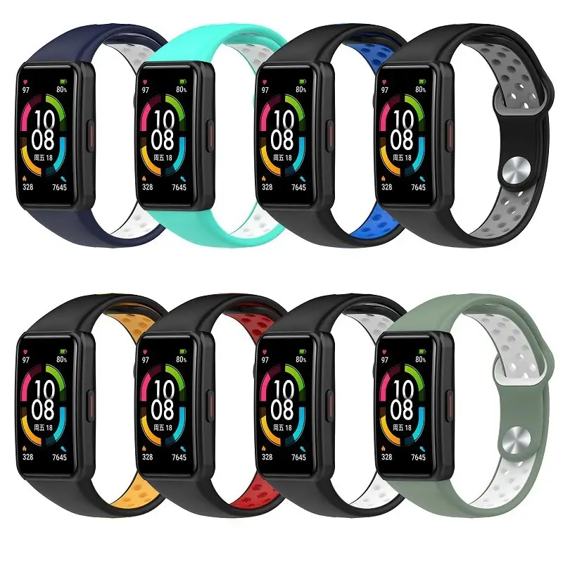 Silicone Strap para Huawei, substituição Smartwatch, respirável Sport Bracelet, Honor Band 6, Pro, Correa