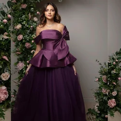 Customized Evening Satin Bow Draped Cocktail Party A-line Off-the-shoulder Bespoke Occasion Gown Long Dresses Saudi Arabia