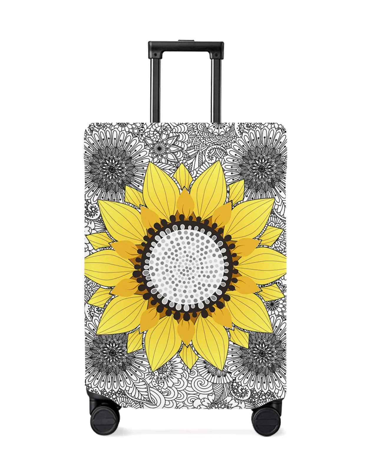 

Sunflower Mandala Black White Travel Luggage Protective Cover for Travel Accessories Suitcase Elastic Dust Case Protect Sleeve