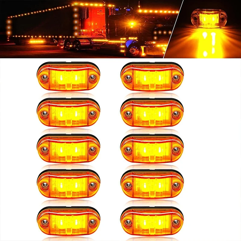 

10pcs LED Side Marker Lights 12V Orange Amber Indicator Car Lights Accessories For Truck Lorry Trailer Bus Signal Lamp