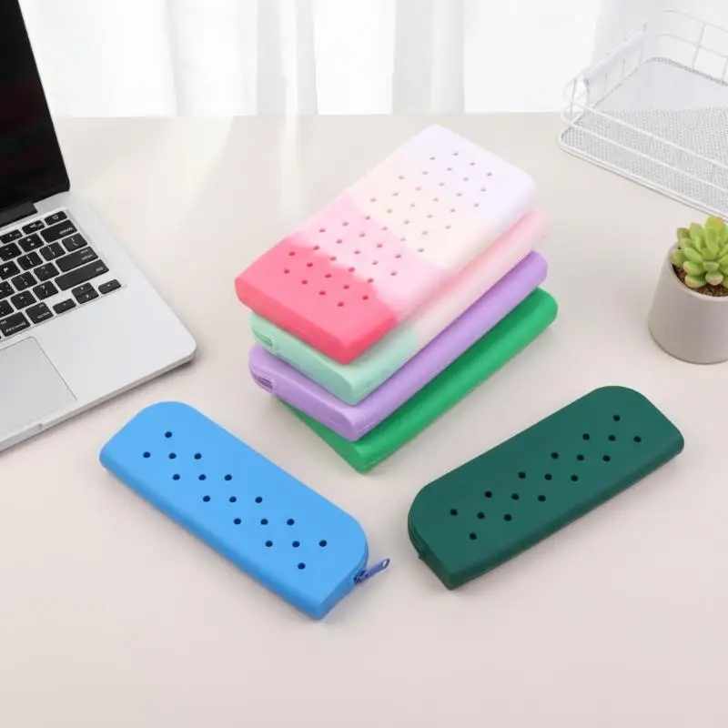Silicone Pencil Pouch Lightweight Soft Zipper Waterproof Organizer Bag for Students School Drawing Stationery
