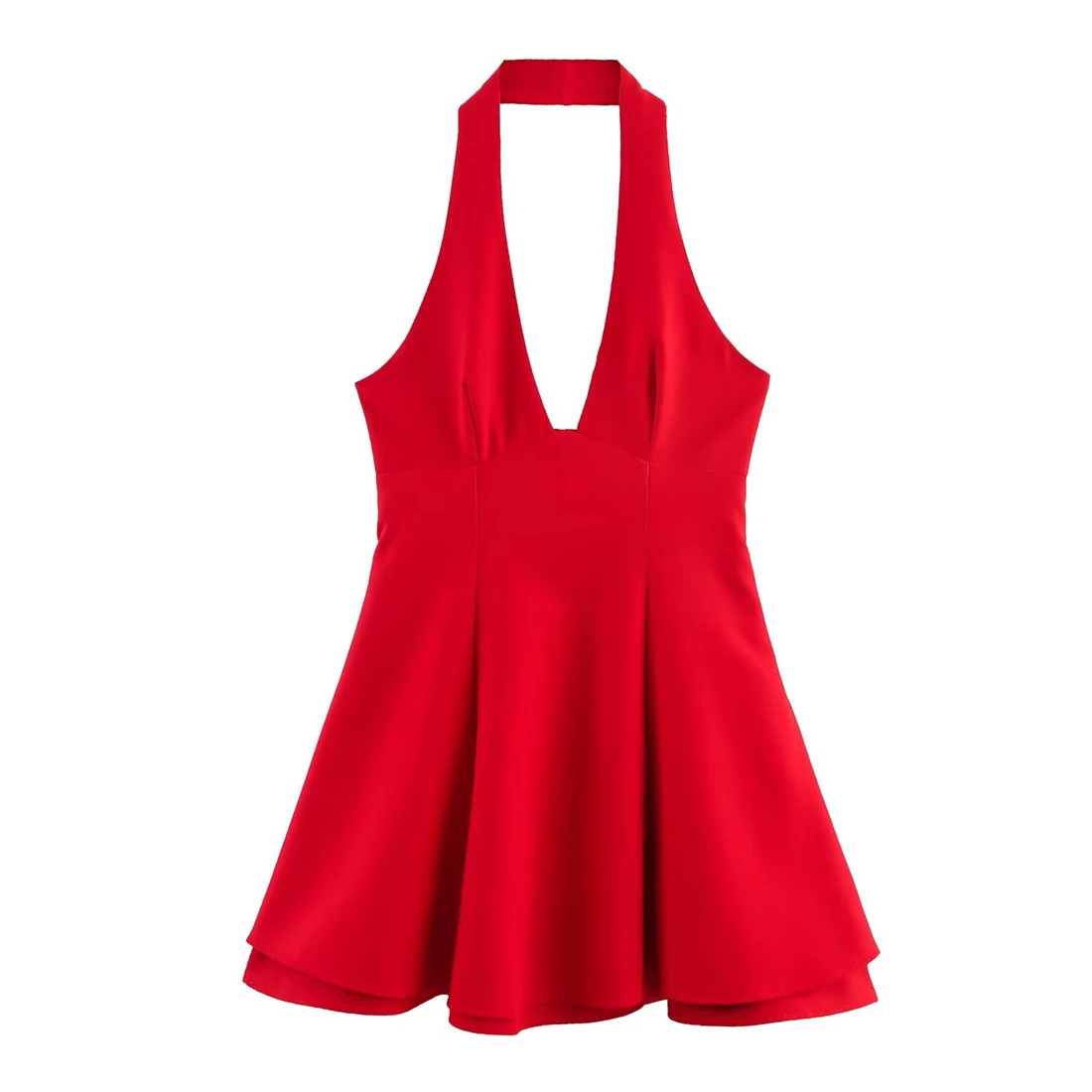 Vestido feminino de camada dupla com gola halter, moda cor sólida, design sexy, nova chegada 2025