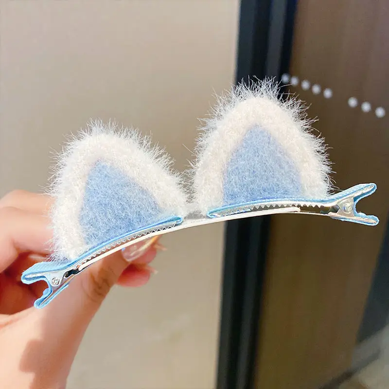 Pinces à cheveux oreilles de chat en peluche mignonnes pour filles, jolies barrettes de décoration de cheveux pour enfants, accessoires pour cheveux pour enfants, hiver, nouveau, 1 paire