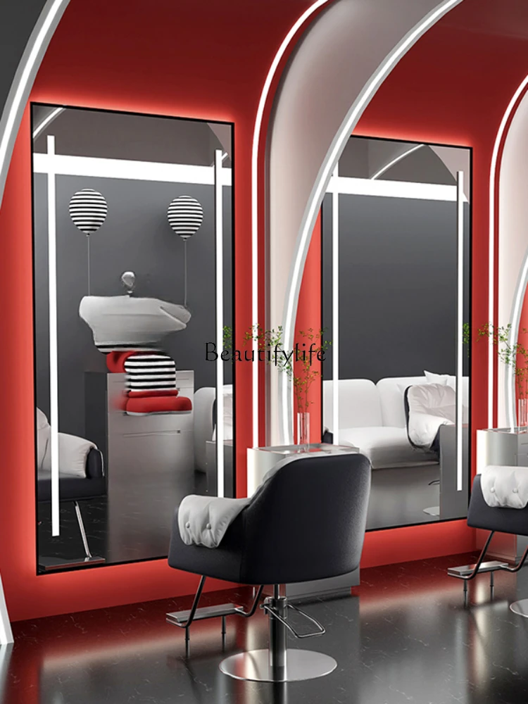 Barber Shop with Light Mirror for Hair Salon Single Side with Frame Wall Hanging Can Be Customized