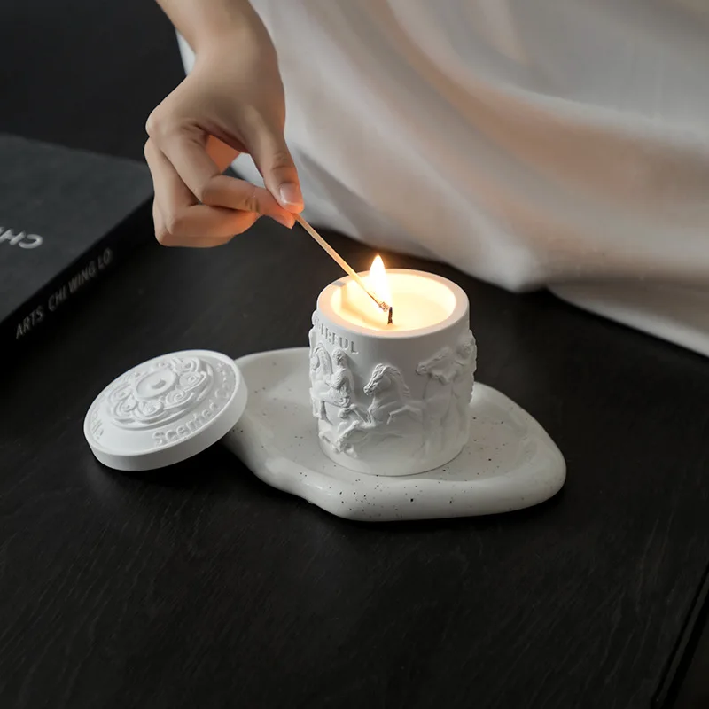 

Luxury The Parthenon Sculpture Cup Jar Aromatherapy Candle Plaster Cup Soy Wax Plant Essential oils Candles Home Decoration