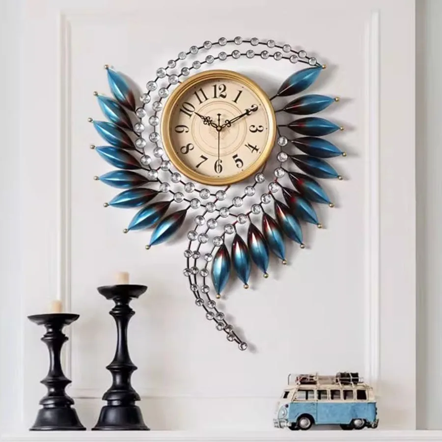 Art Home Wall Clock Decoration Quartz Gift Unique Blue Living Room Wall Clock Pieces Round Fashion Kitchen Horloge Wall Decor