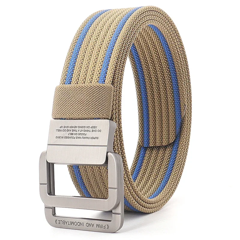 

New Men&Women Canvas Belt Luxury Metal Double Ring Buckle Jeans Waist Belts Fashion Casual Stripes Waistband Male Tactical Strap