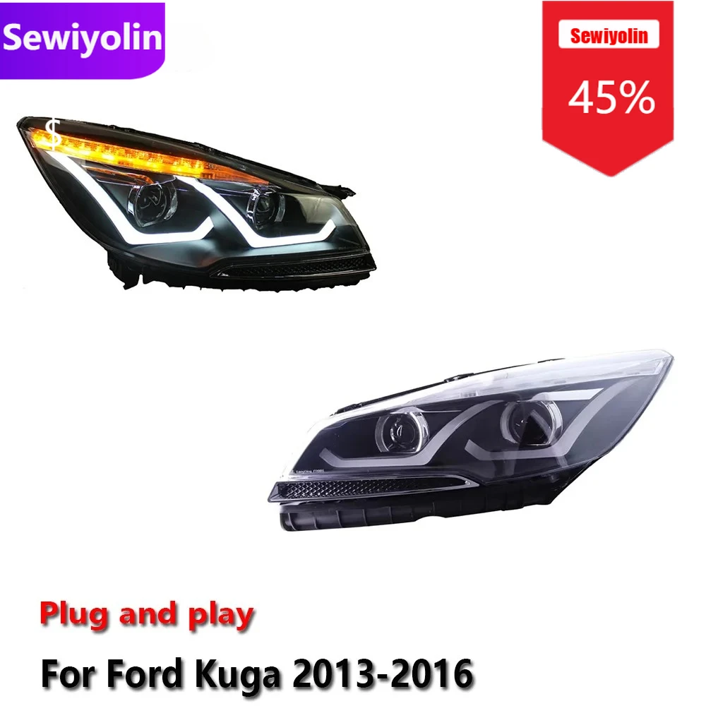 

Автомобильные светодиодные фары DRL в сборе для Ford Kuga 2013-2016, противотуманные фары DRL, стоп-сигнал поворота Plug and Play