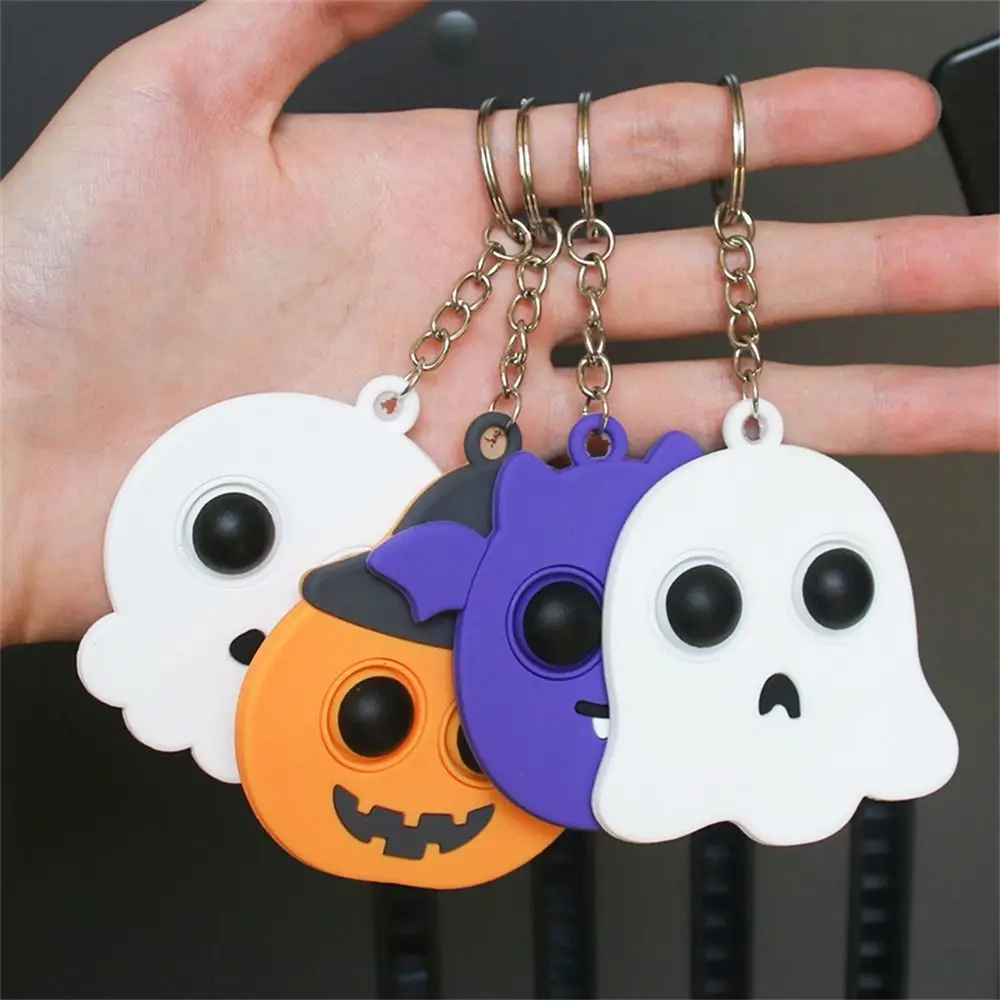 4Pack Kawaii Pop Halloween Pumpkin Skeleton Mini Keychain Sensory Fidget Toys Simple Dimple Key Ring Easter Party Favors Gifts