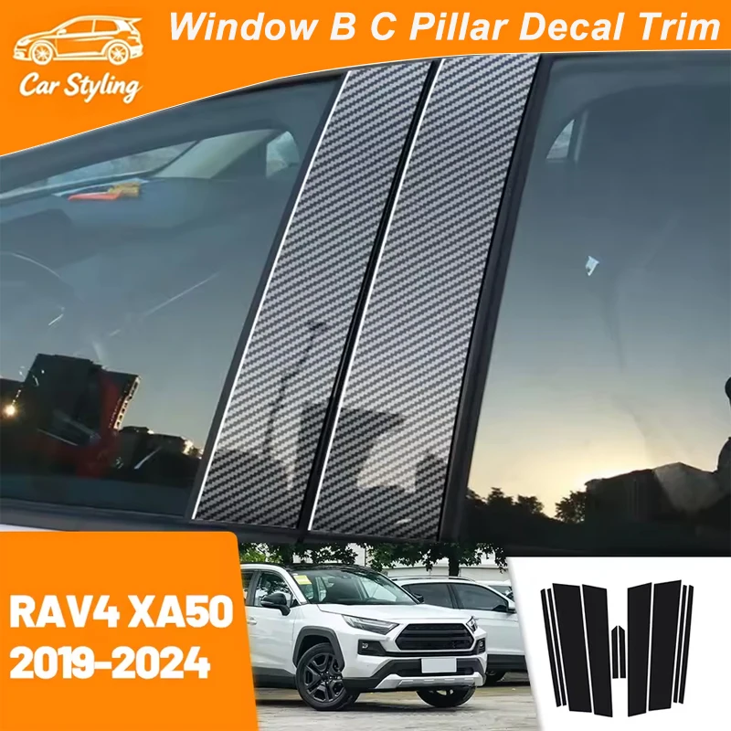 

For Toyota RAV4 XA50 2019-2024 2020 2021 2022 2023 Carbon Fiber Window Door Column Deal B C Pillar Post Cover Trim Sticker