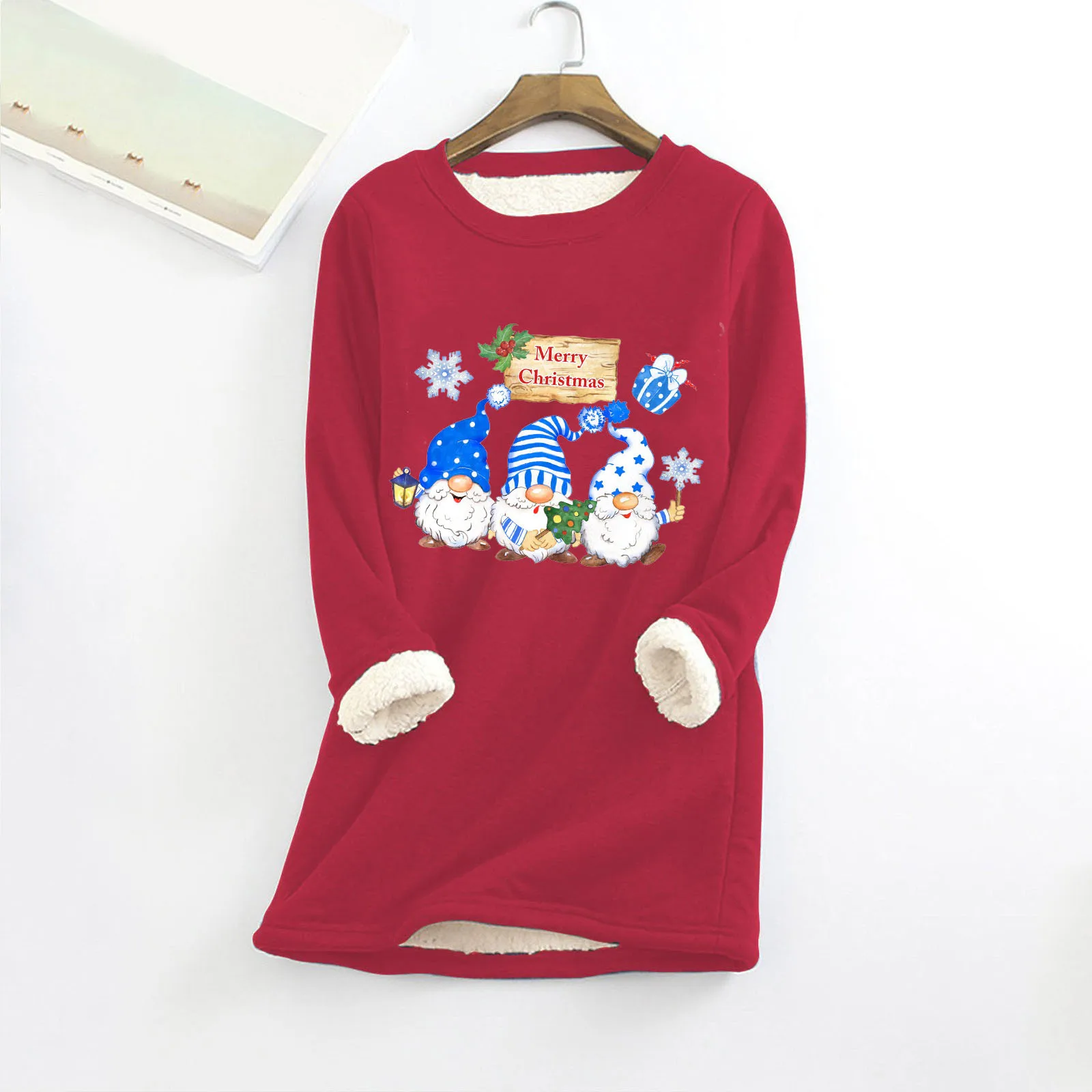 Plus Size Women\'s Clothing Korean Fashion Christmas Jumper Halloween Soft Warm Hoodies Gnome Print Hoodless Sweatshirt 2024