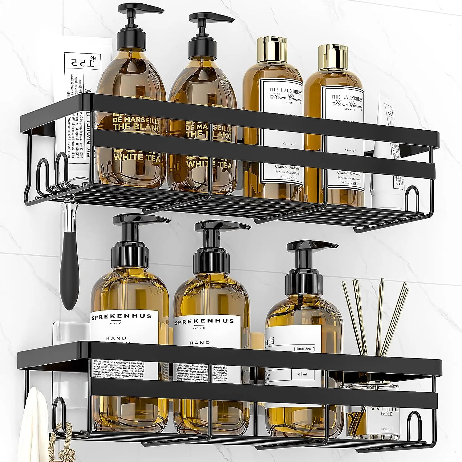 Adhesive Hanging Shower Shelf - Bathroom Organizers And Storage, No Drilling Stainless Shower Shelves For Home Decor, Bathroom