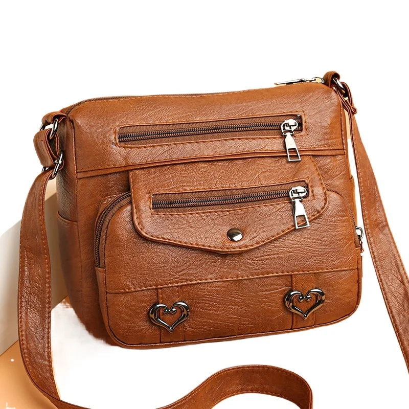 2024 PU Soft Leather CrossBorder New Simple Lightweight and Large Capacity Shoulder Messenger Bag Leisure Middle Aged Lady